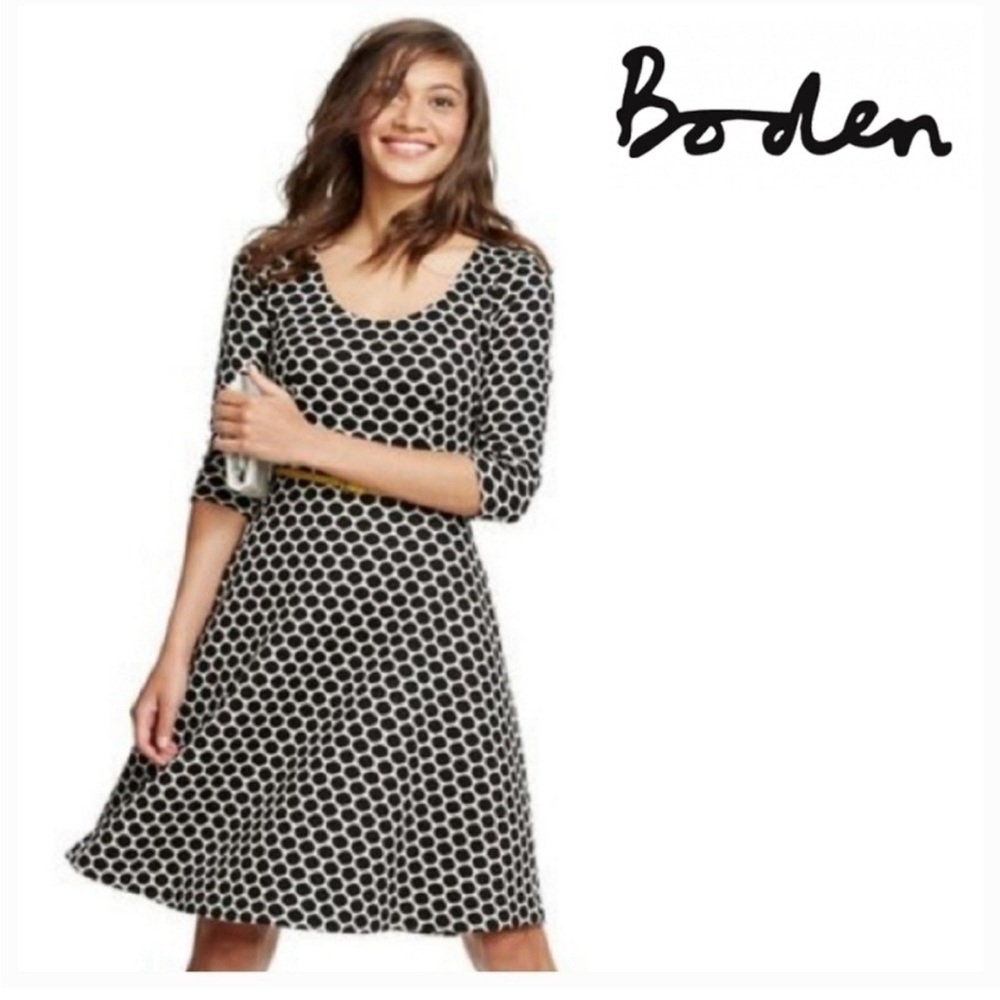 𝅺BODEN Jacquard Polka Dot Half Sleeve Fit & Flare Dress WH725 Size 2P